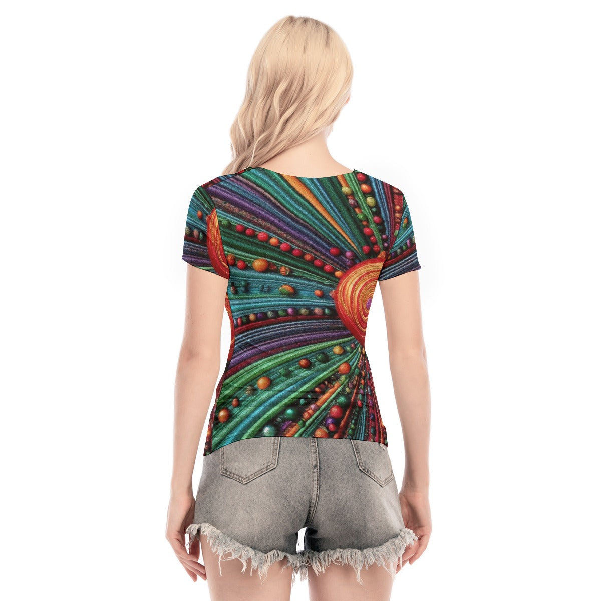 All-Over Print Women's Short Sleeve Mesh Blouse