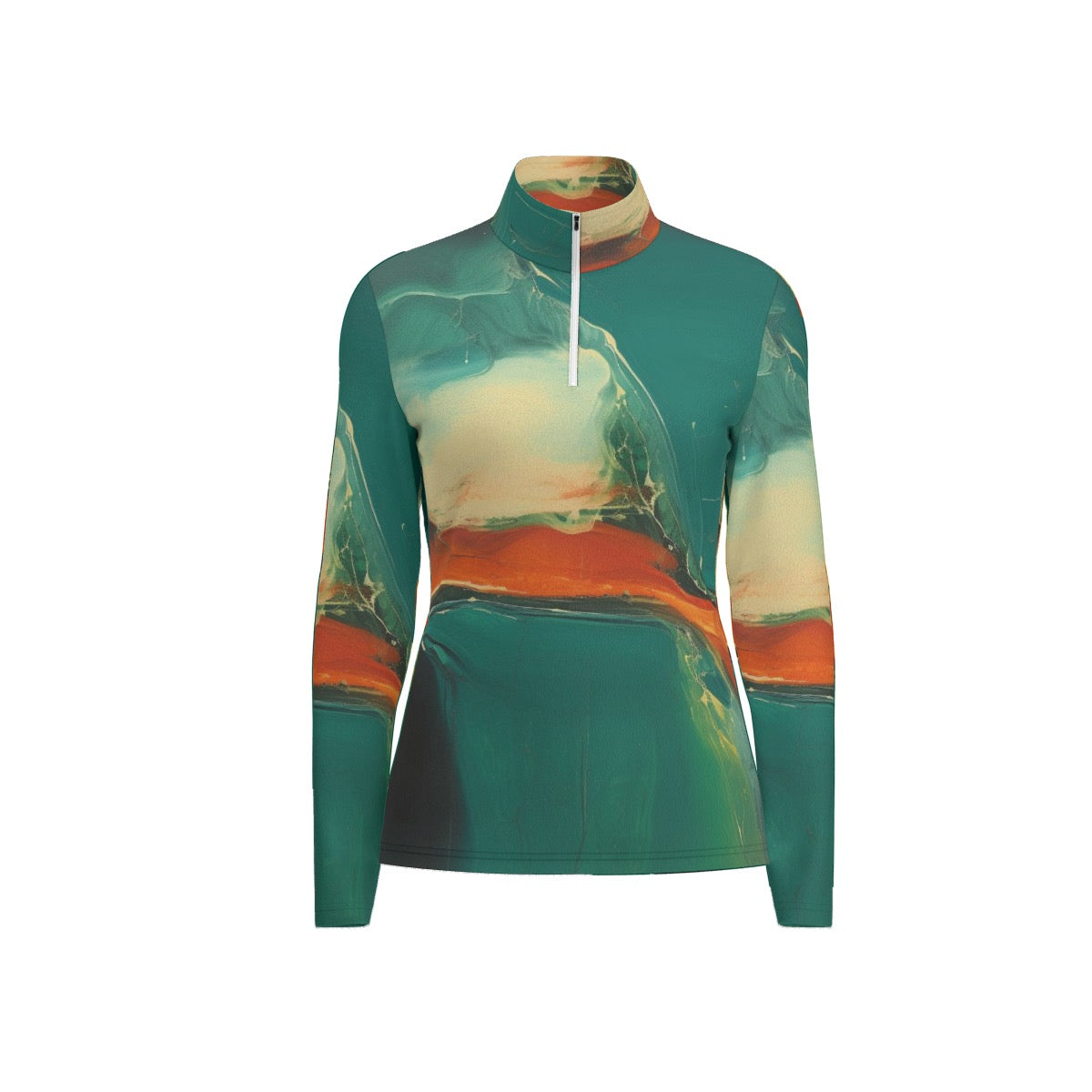 All-Over Print Women's Sports Collar Jersey With Long Sleeve