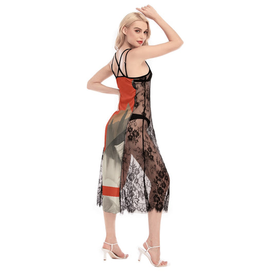 All-Over Print Women's Lace Cami Cross Back Dress