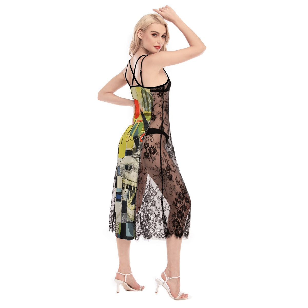 All-Over Print Women's Lace Cami Cross Back Dress