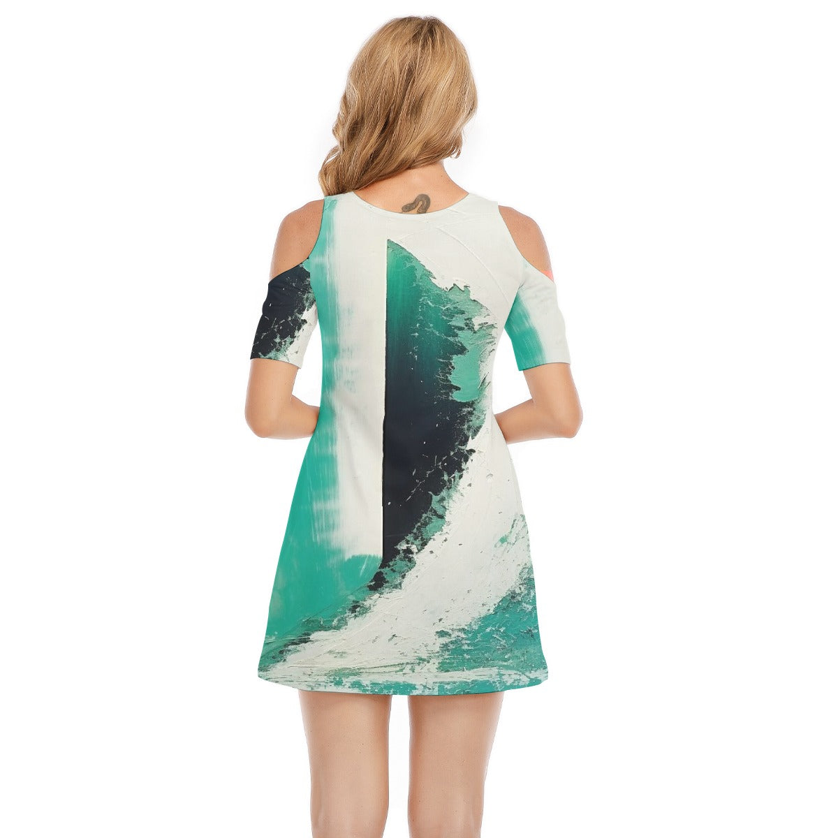 All-Over Print Women's Cold Shoulder Dress | 190GSM Cotton