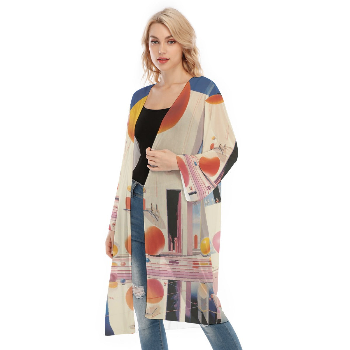 All- Over Print Women's Long Sleeve Mesh Cardigan