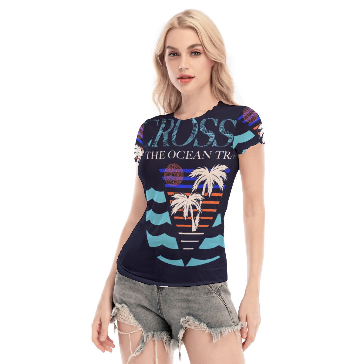 All-Over Print Women's Short Sleeve Mesh Blouse