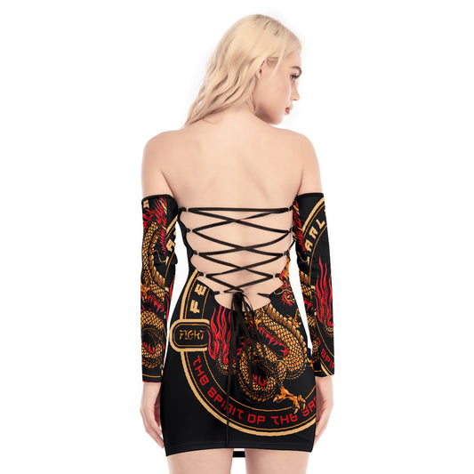 All-Over Print Women's Off-shoulder Back Lace-up Dress