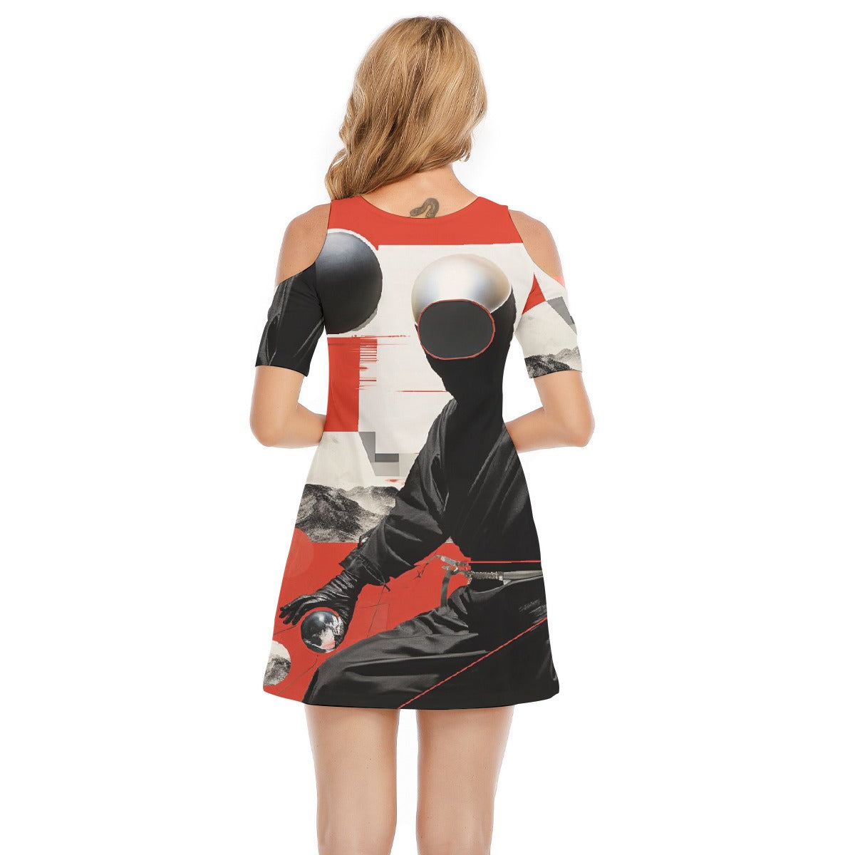 All-Over Print Women's Cold Shoulder Dress | 190GSM Cotton