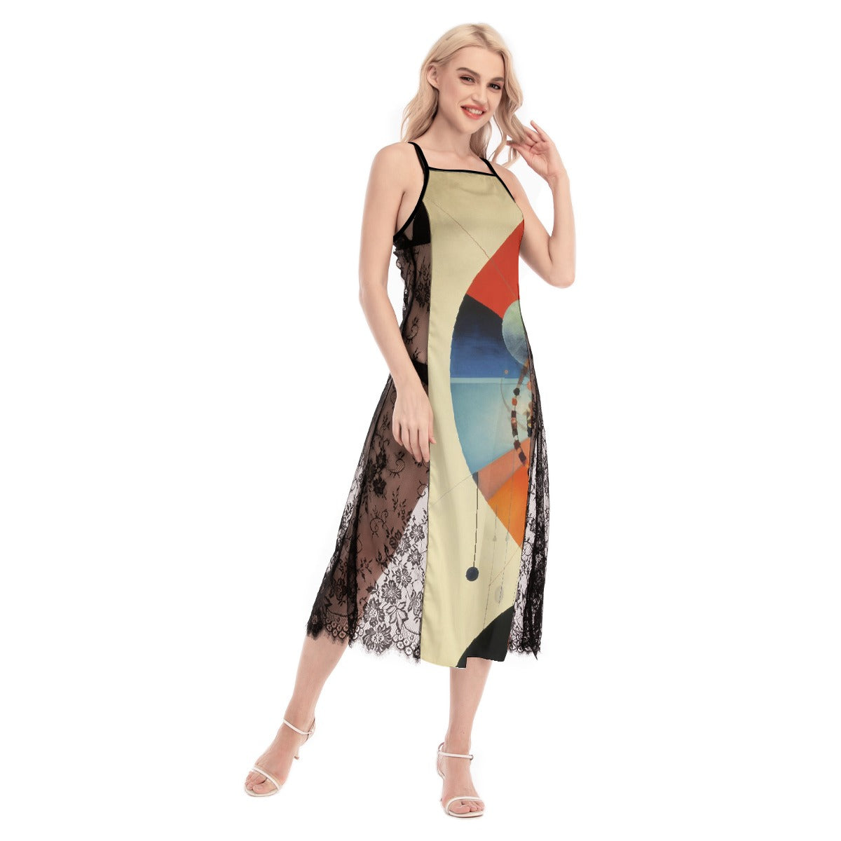 All-Over Print Women's Lace Cami Cross Back Dress