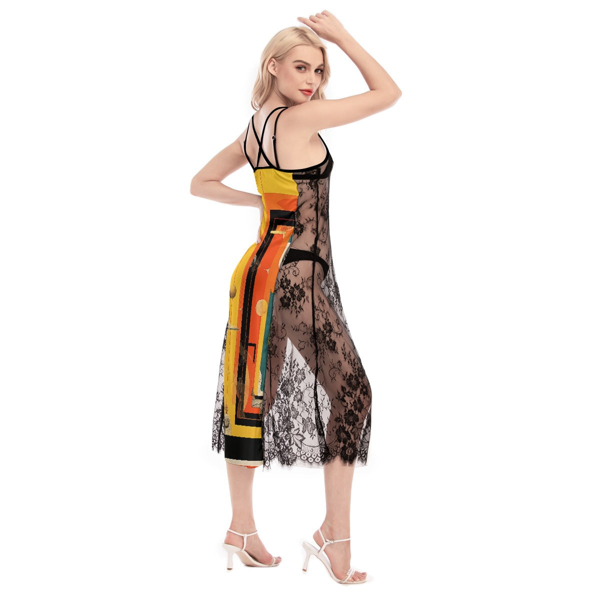 All-Over Print Women's Lace Cami Cross Back Dress