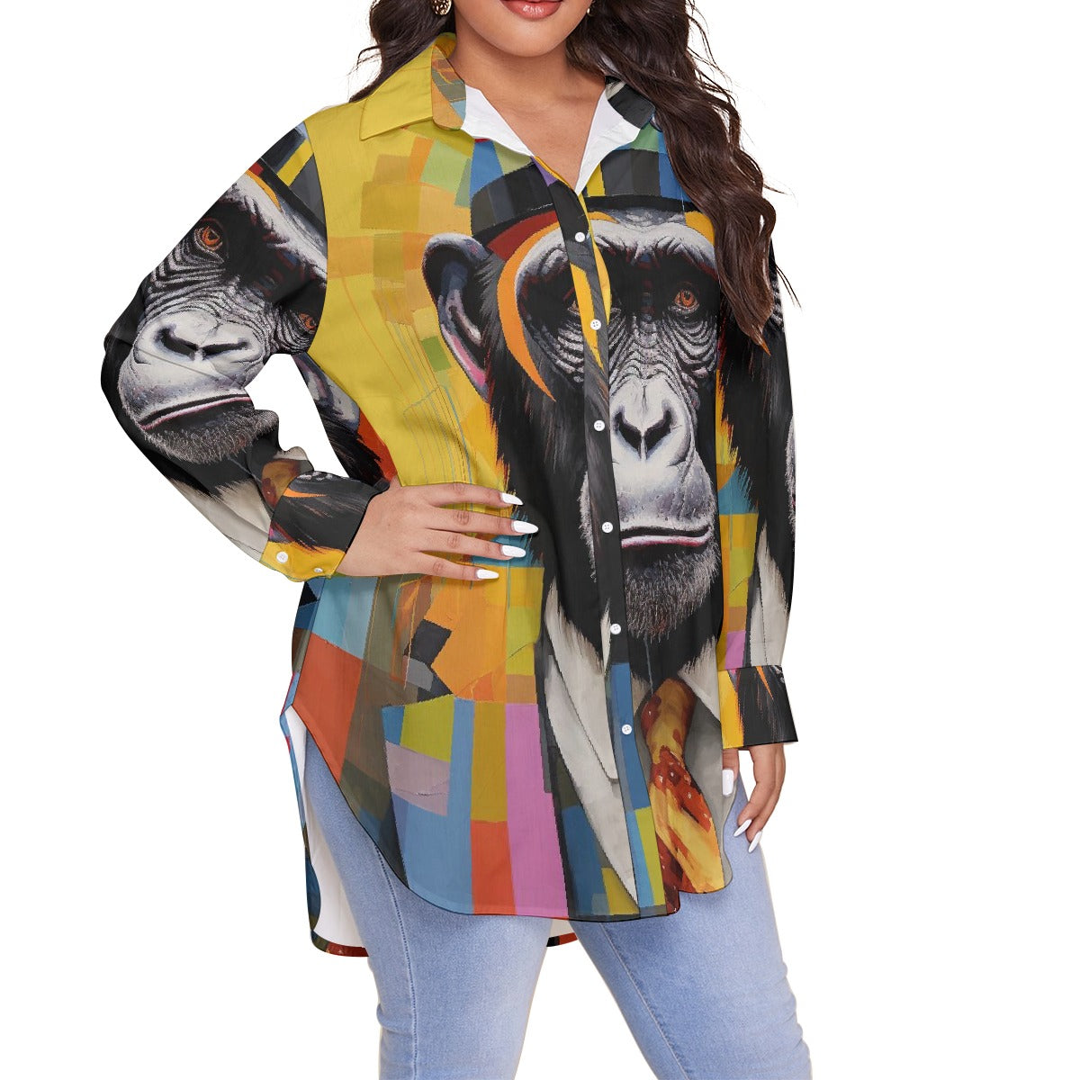 All-Over Print Women's Shirt With Long Sleeve(Plus Size)