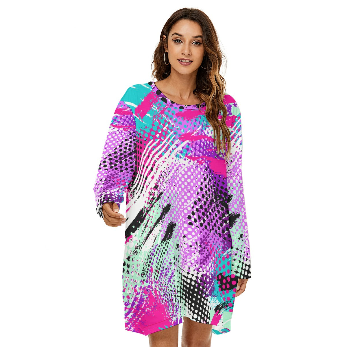 All-Over Print  Women's Loose Crew Neck Dress