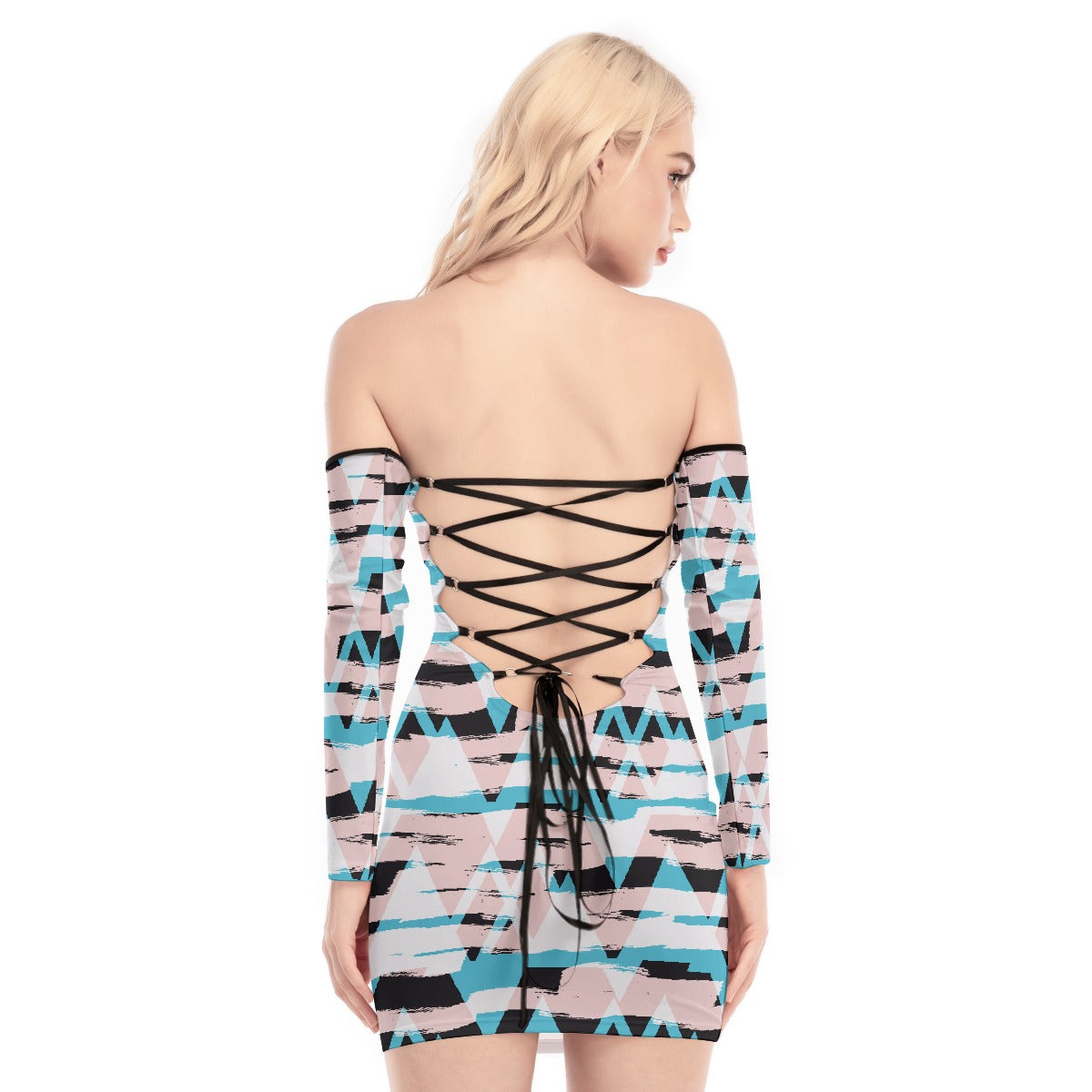 All-Over Print Women's Off-shoulder Back Lace-up Dress