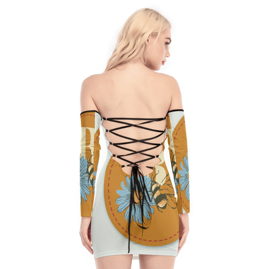 All-Over Print Women's Off-shoulder Back Lace-up Dress