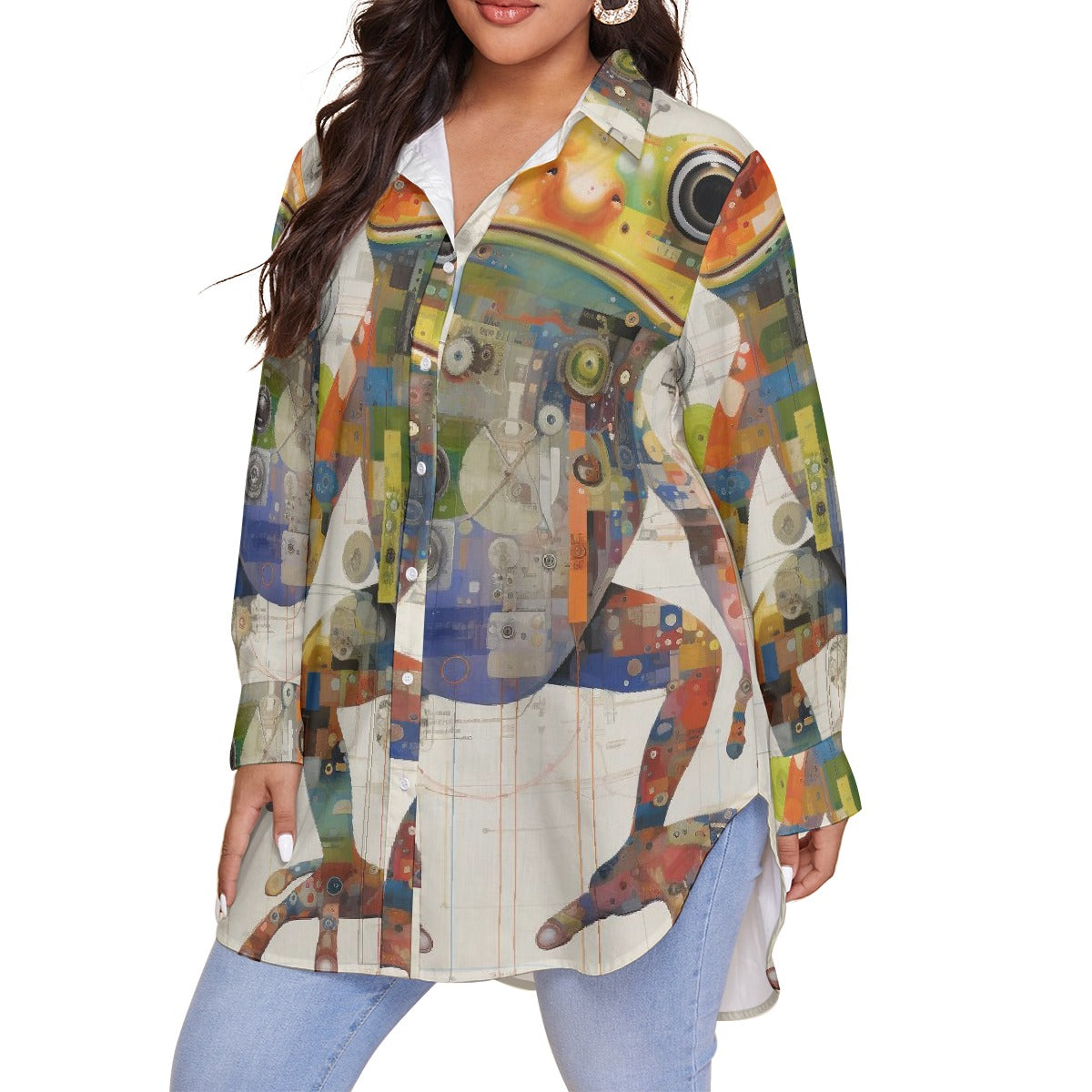 All-Over Print Women's Shirt With Long Sleeve(Plus Size)