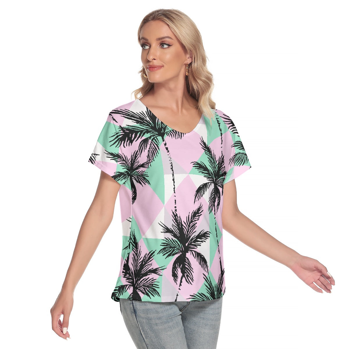 All-Over Print Women's Loose V-neck Short Sleeve T-shirt