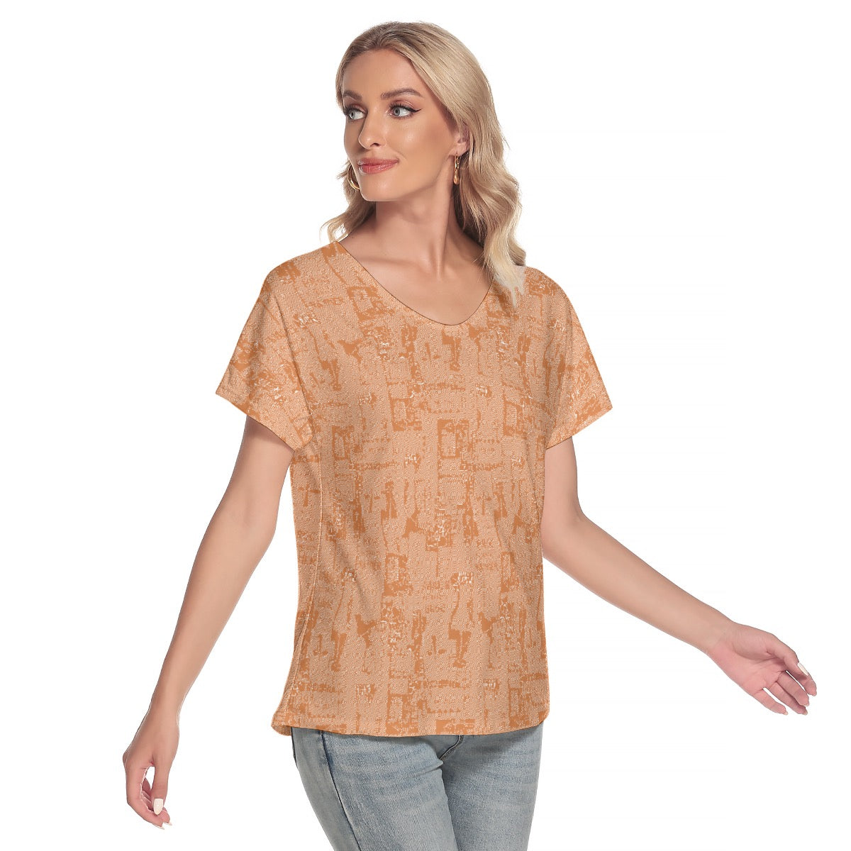 All-Over Print Women's Loose V-neck Short Sleeve T-shirt