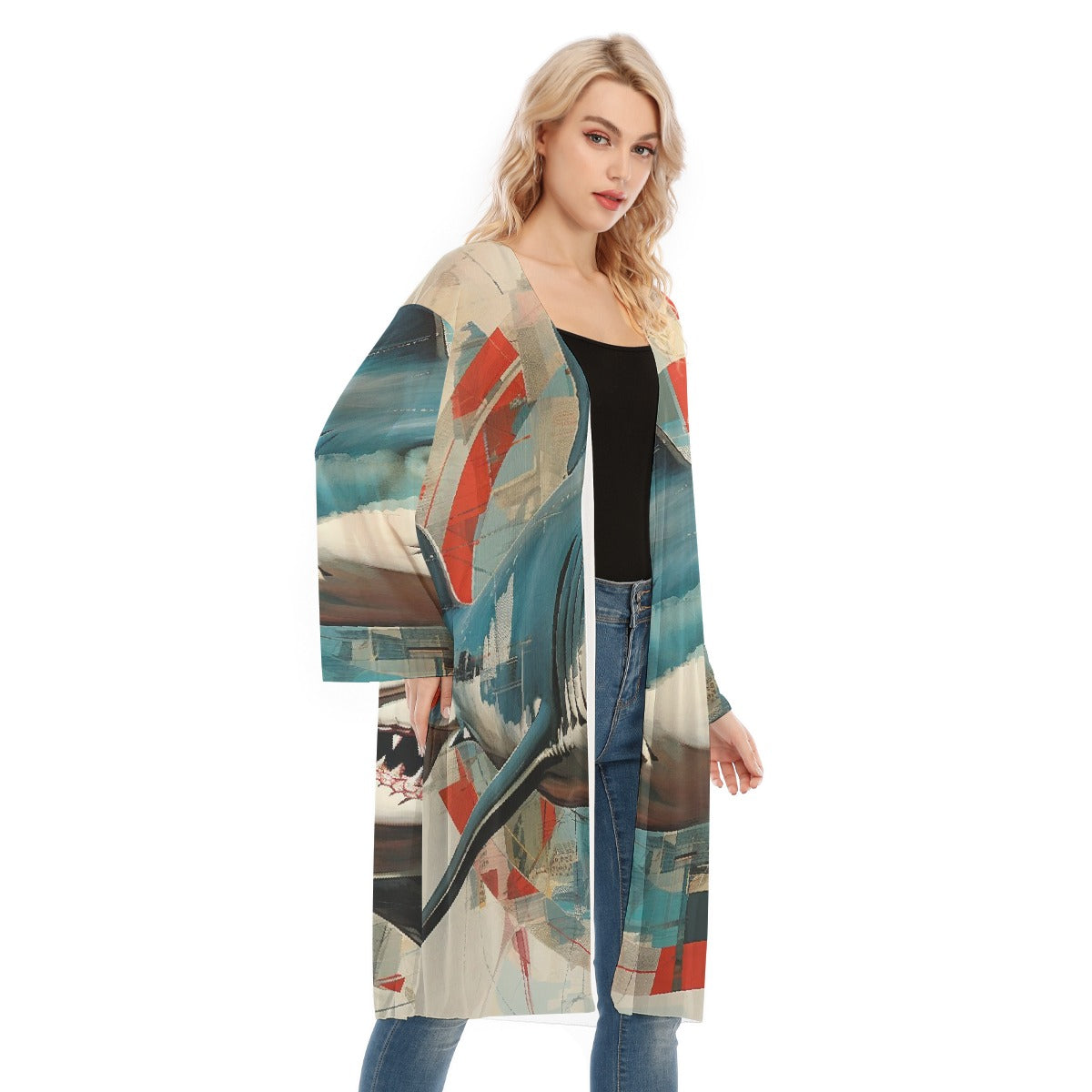 All- Over Print Women's Long Sleeve Mesh Cardigan