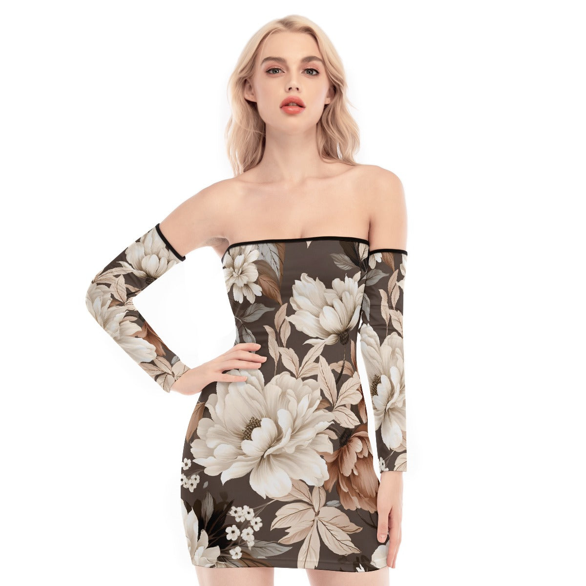 All-Over Print Women's Off-shoulder Back Lace-up Dress