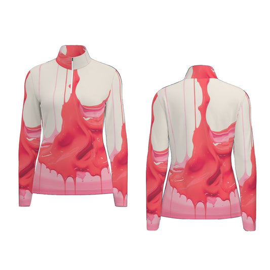 All-Over Print Women's Sports Collar Jersey With Long Sleeve