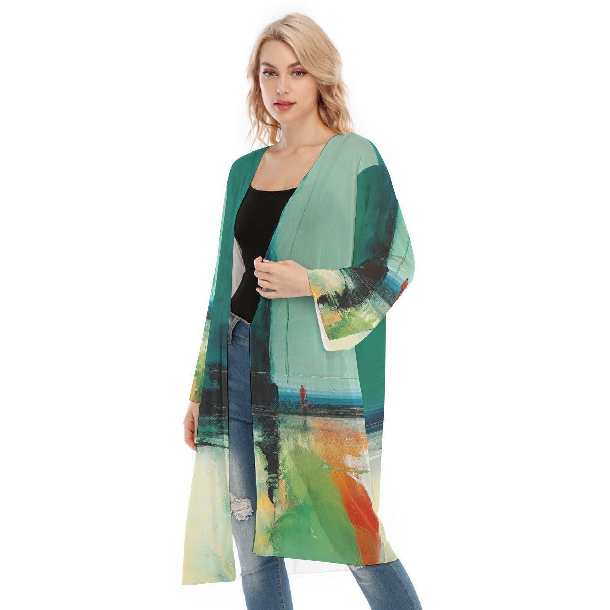 All- Over Print Women's Long Sleeve Mesh Cardigan