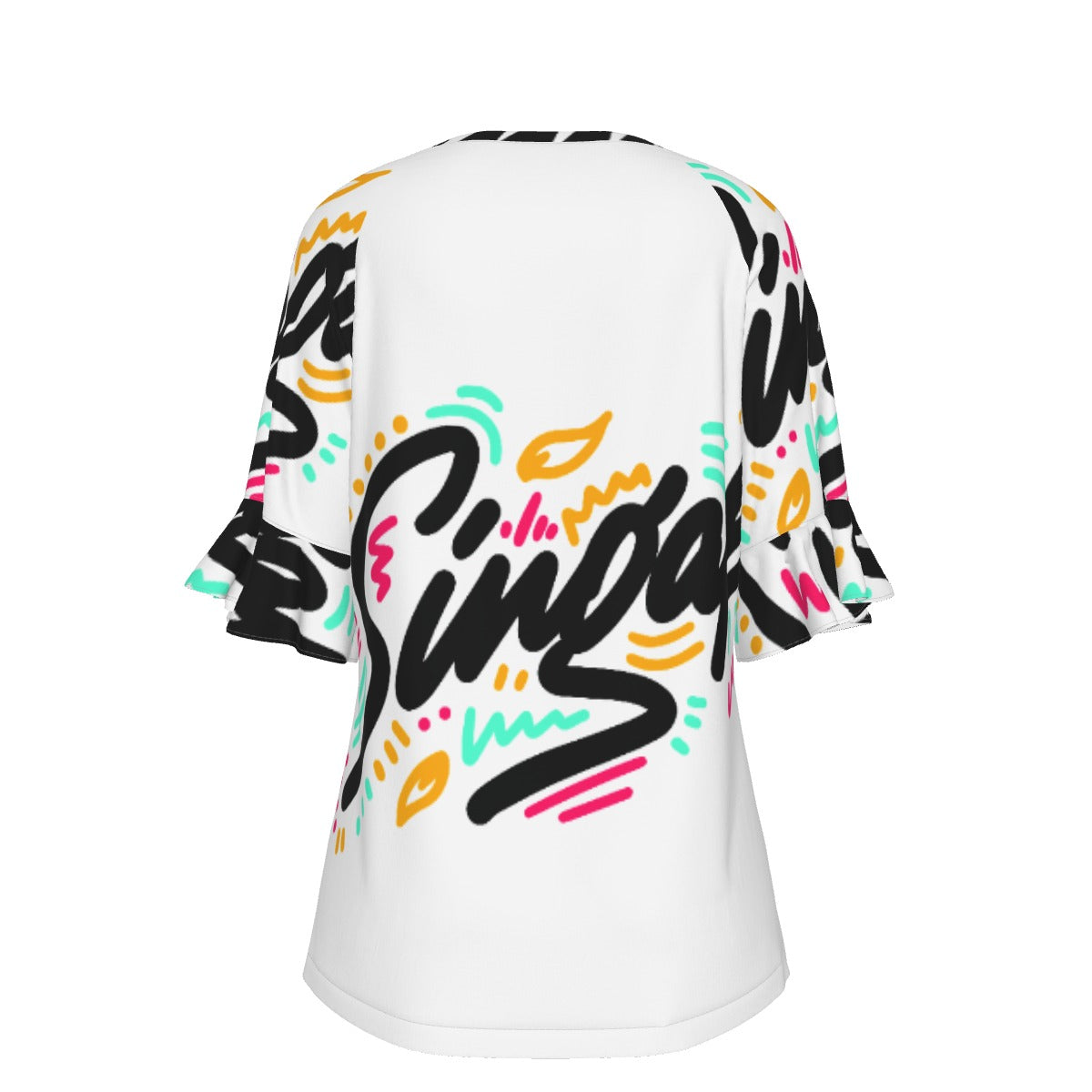 All-Over Print V-neck Women's T-shirt With Bell Sleeve