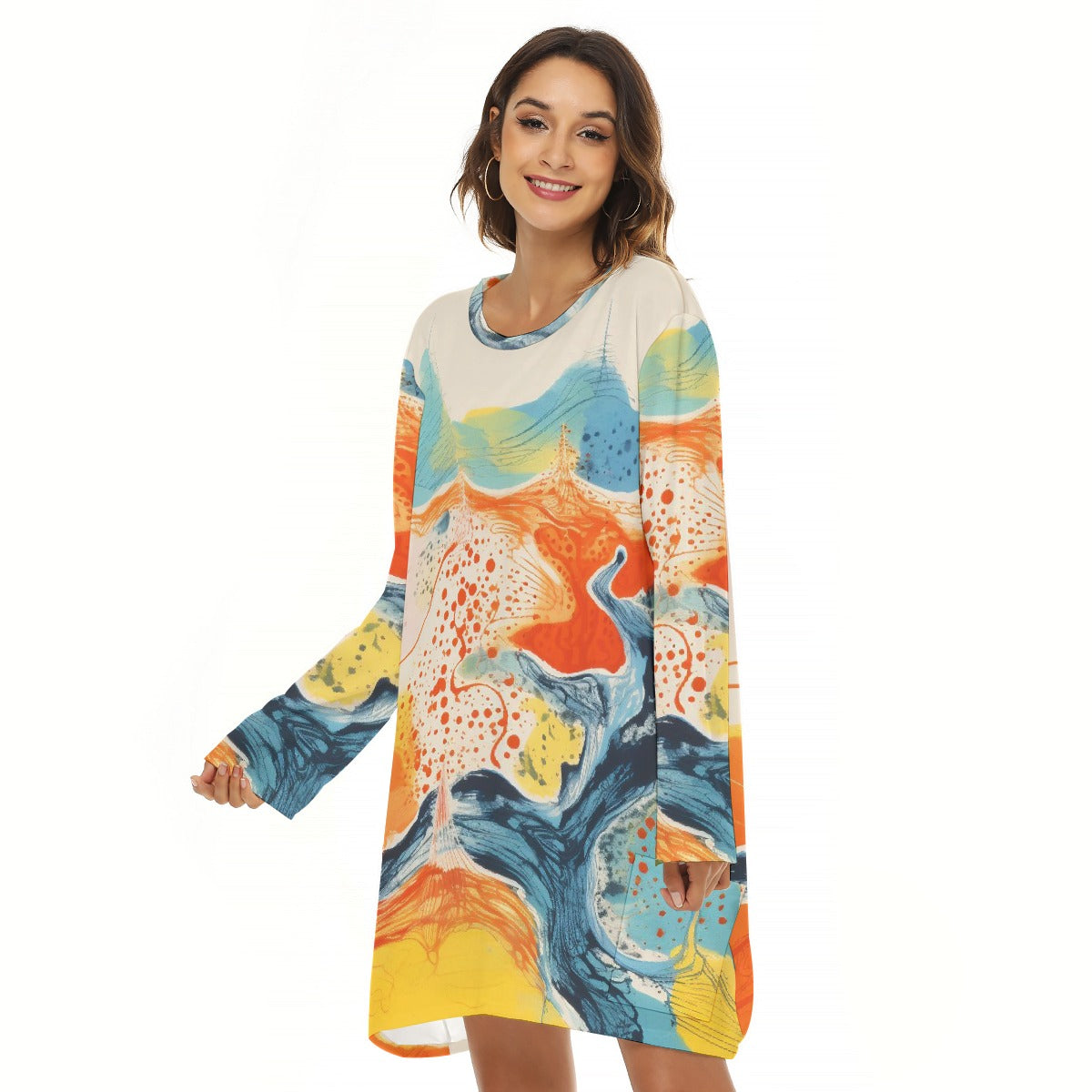 All-Over Print  Women's Loose Crew Neck Dress