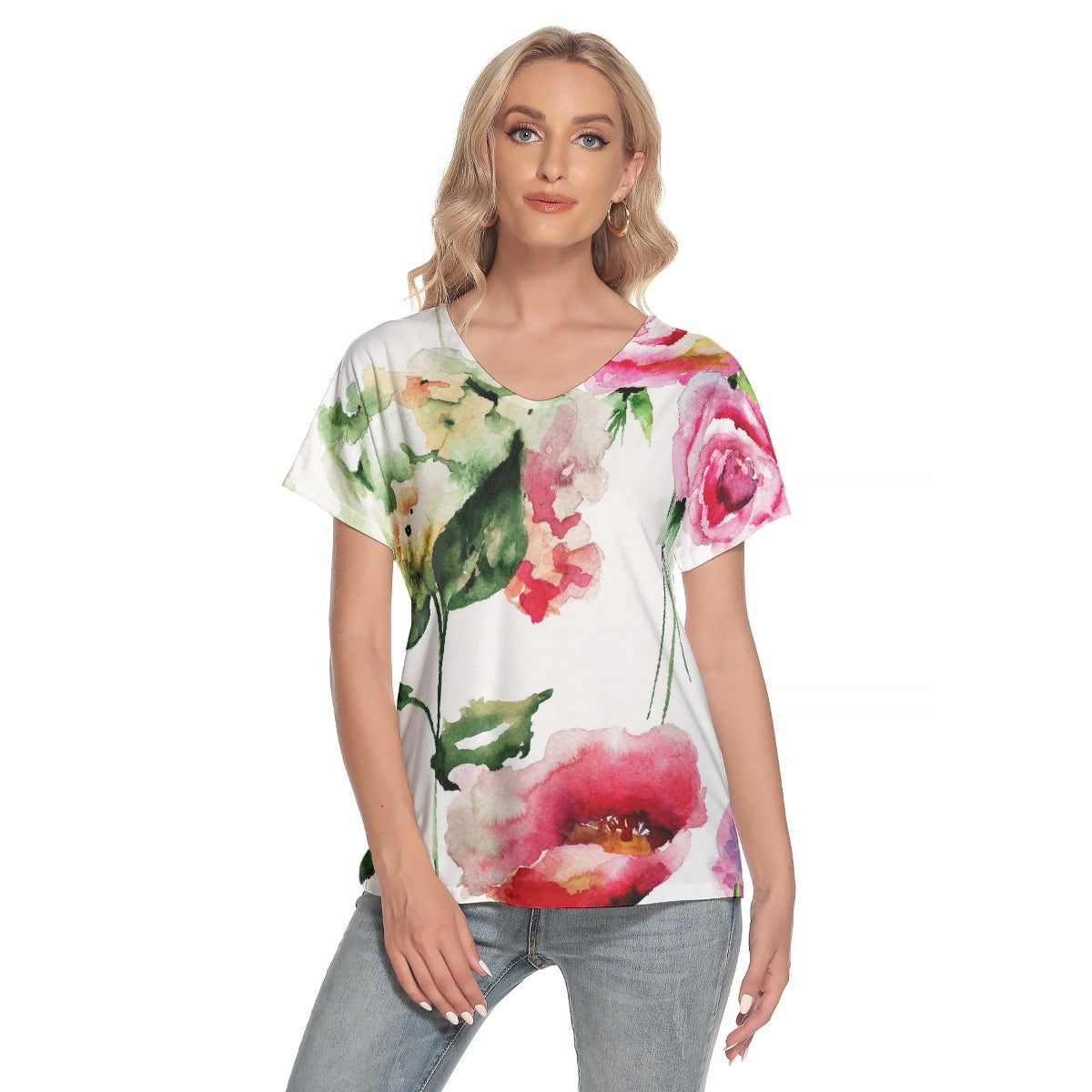 All-Over Print Women's Loose V-neck Short Sleeve T-shirt