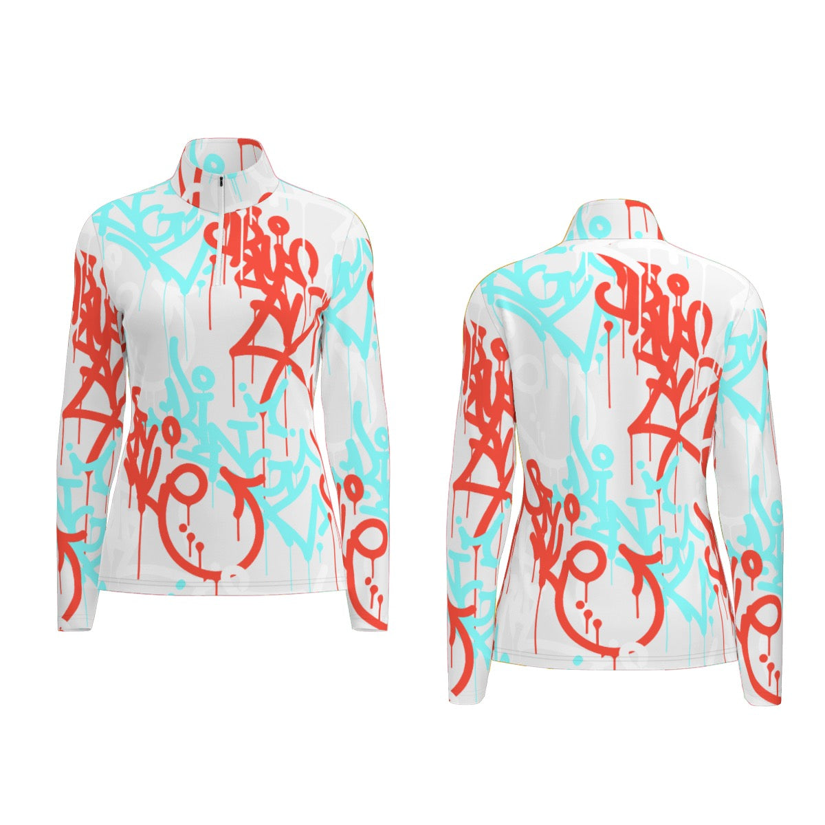 All-Over Print Women's Sports Collar Jersey With Long Sleeve