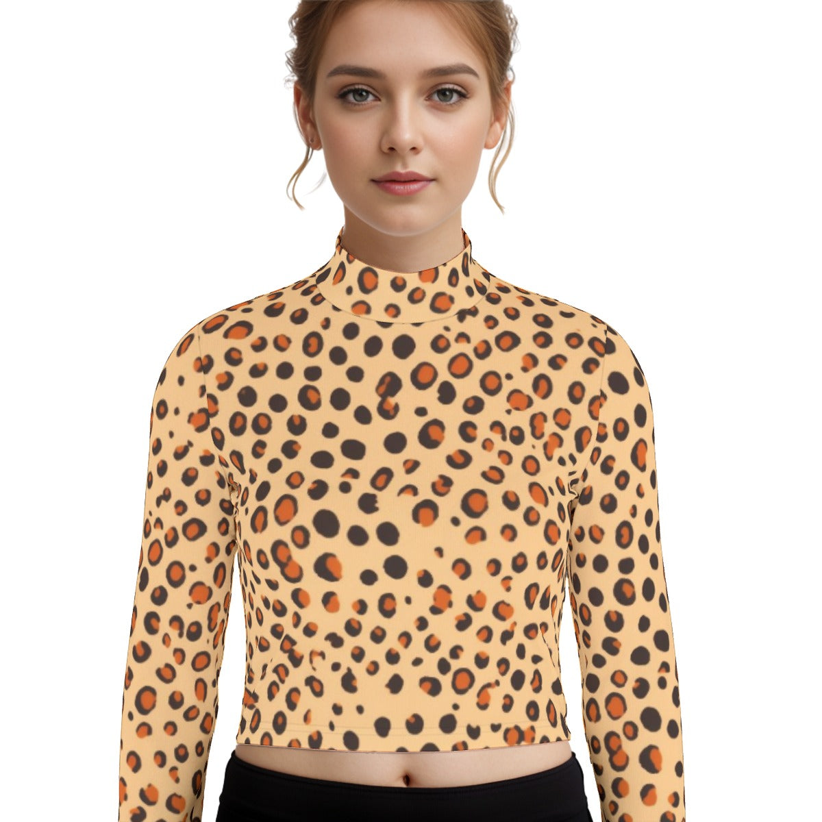 Eco-Friendly All-Over Print Women's Turtleneck T-shirt With Long Sleeve