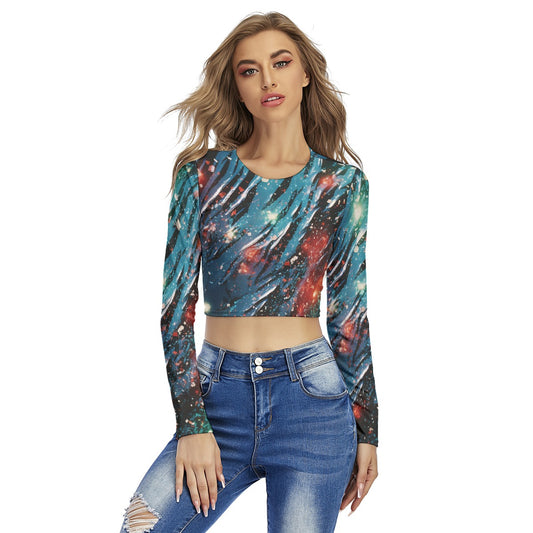 All-Over Print Women's Round Neck Crop Top T-Shirt