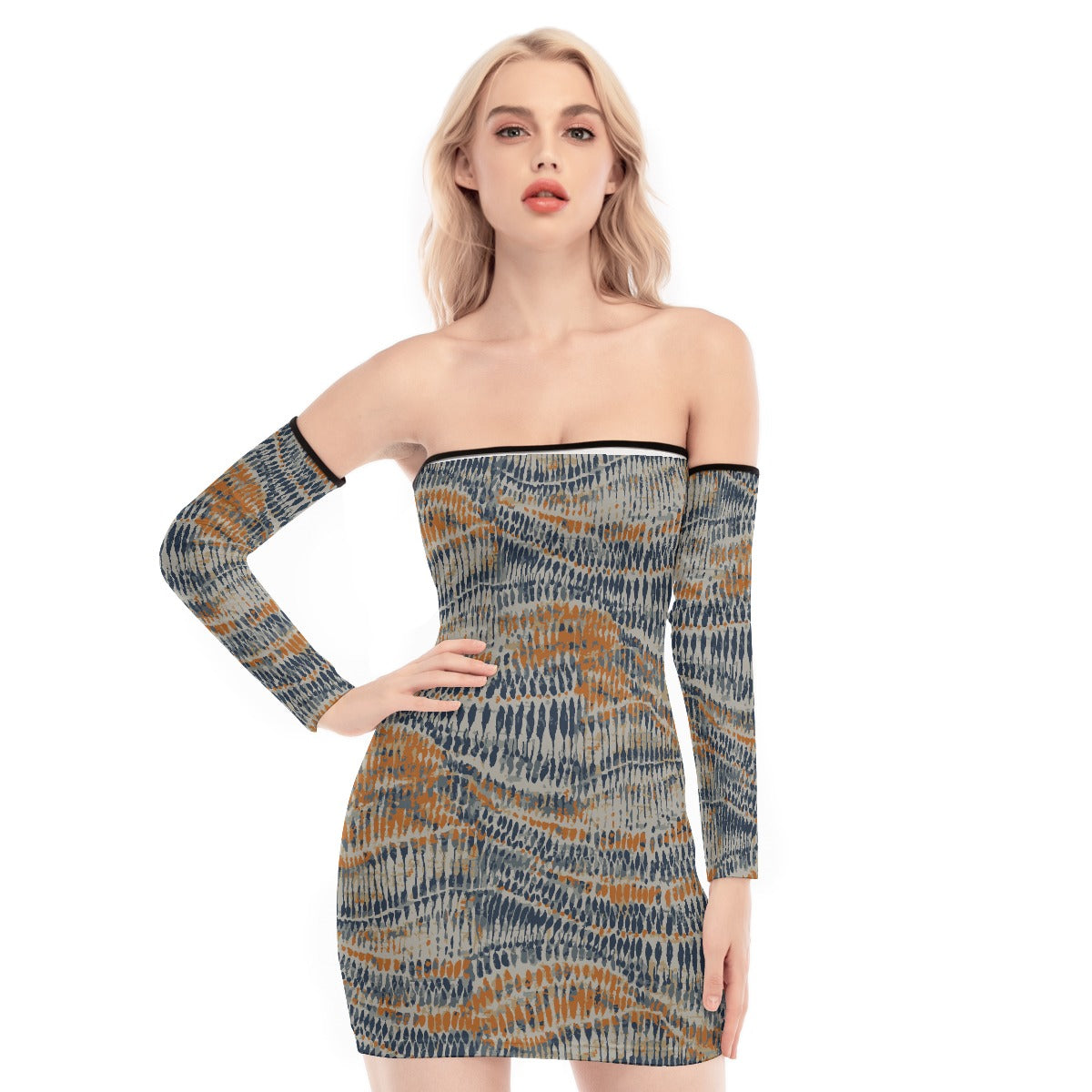 All-Over Print Women's Off-shoulder Back Lace-up Dress