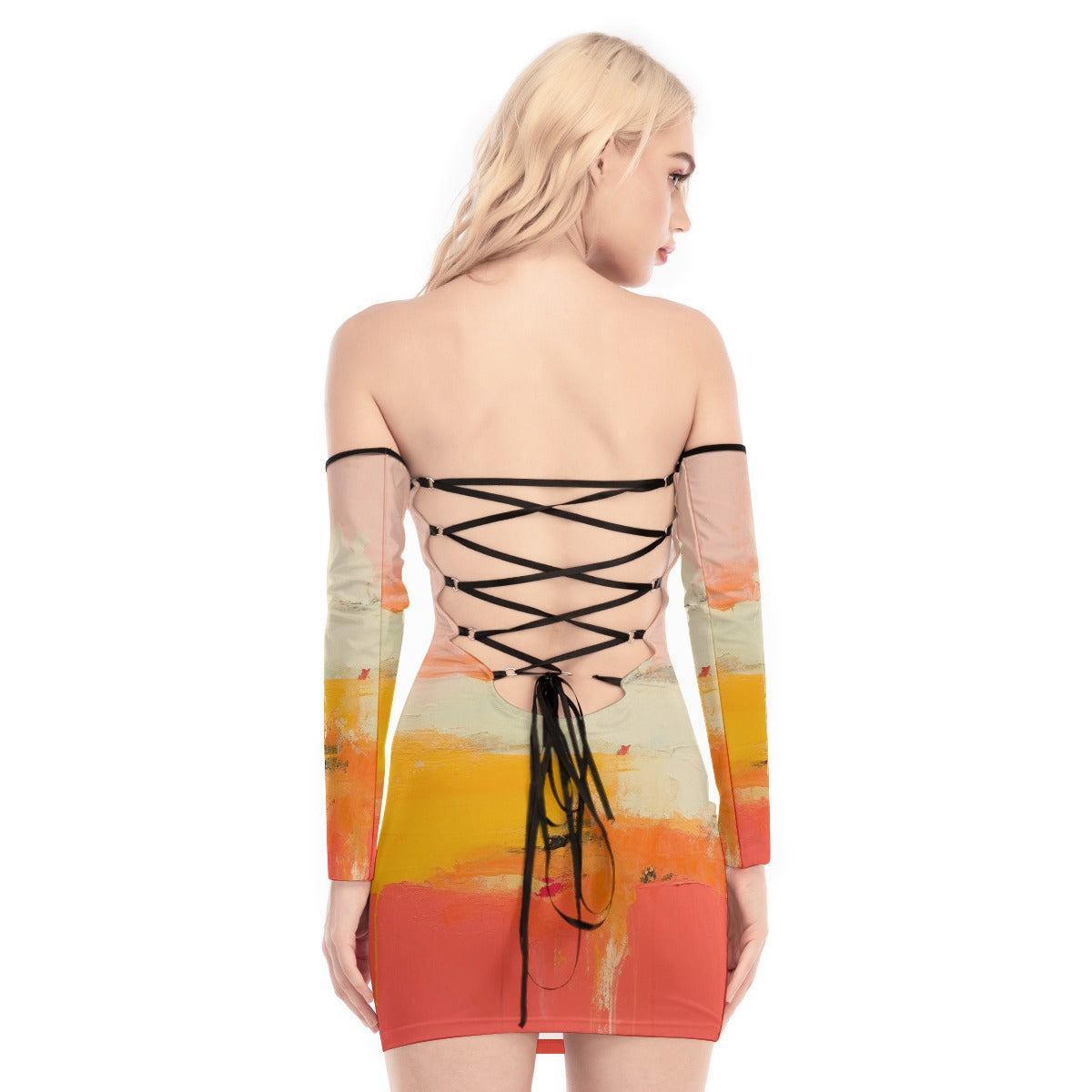 All-Over Print Women's Off-shoulder Back Lace-up Dress