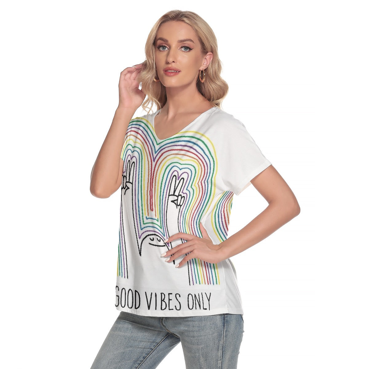 All-Over Print Women's Loose V-neck Short Sleeve T-shirt