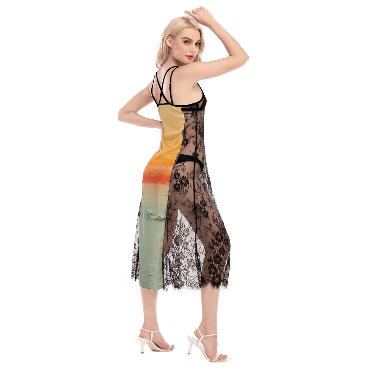 All-Over Print Women's Lace Cami Cross Back Dress