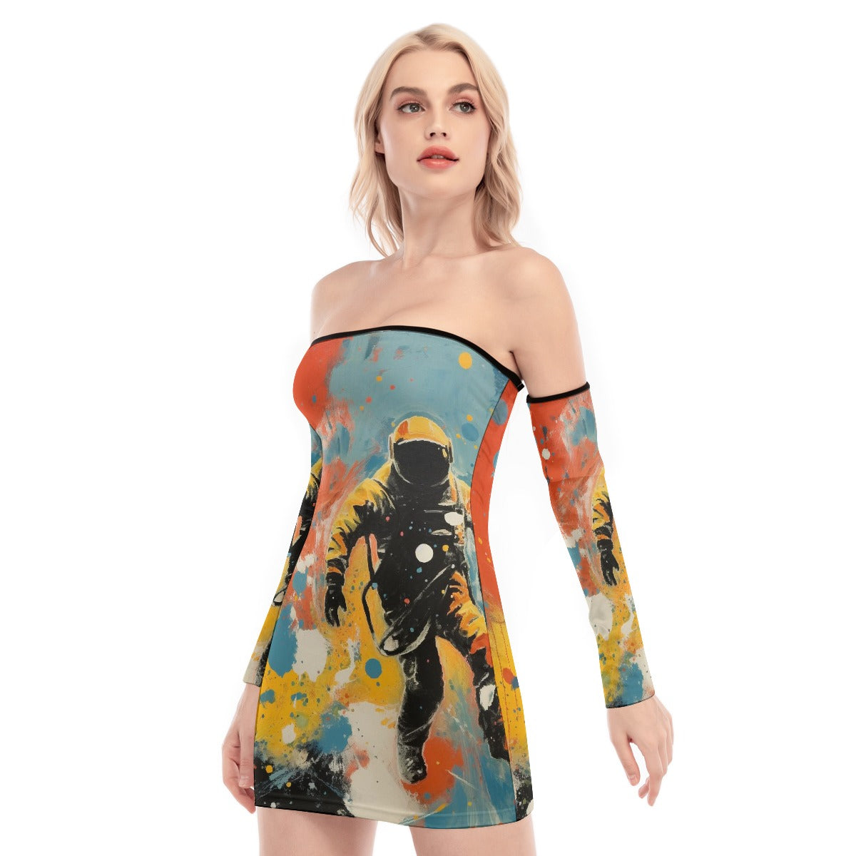 All-Over Print Women's Off-shoulder Back Lace-up Dress