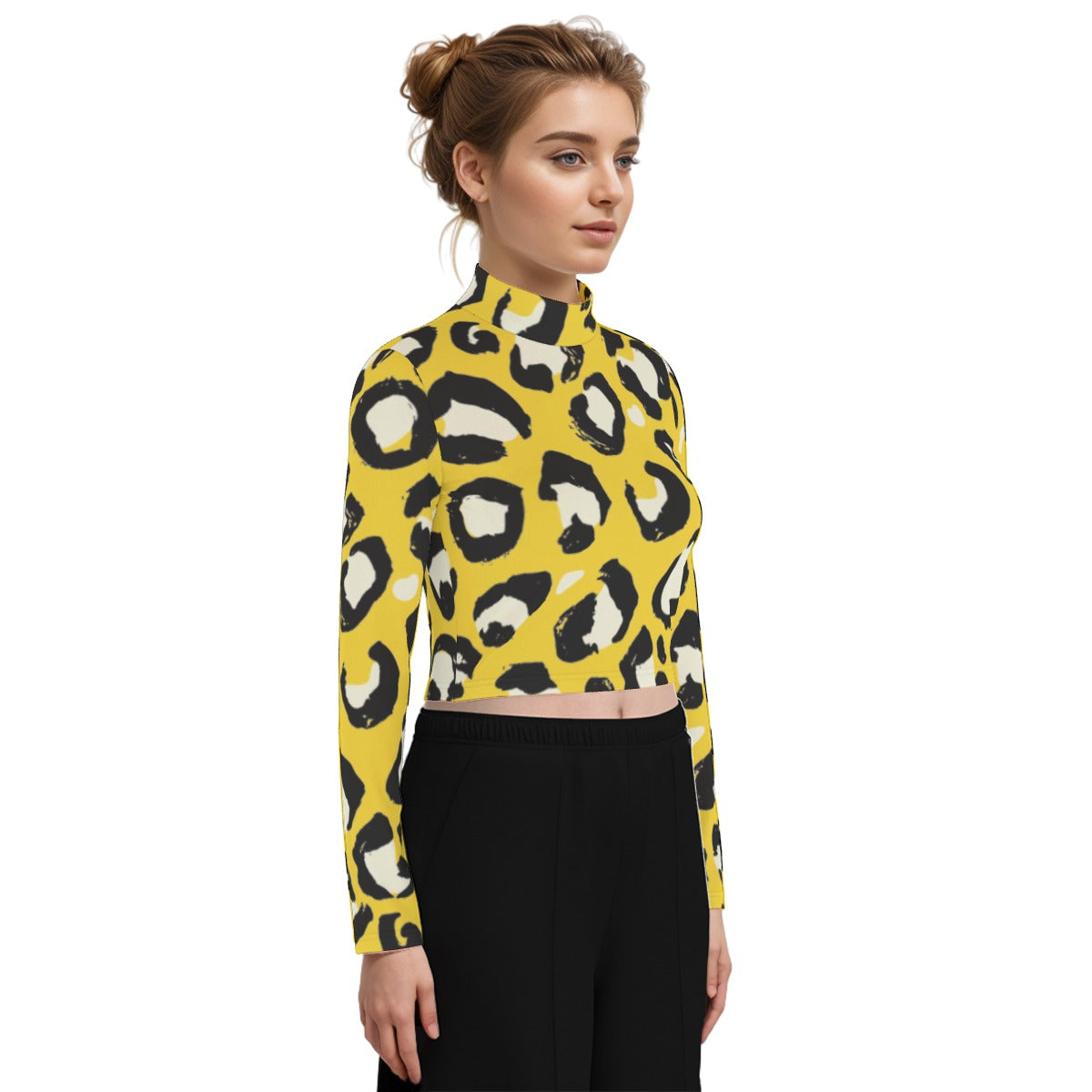 Eco-Friendly All-Over Print Women's Turtleneck T-shirt With Long Sleeve