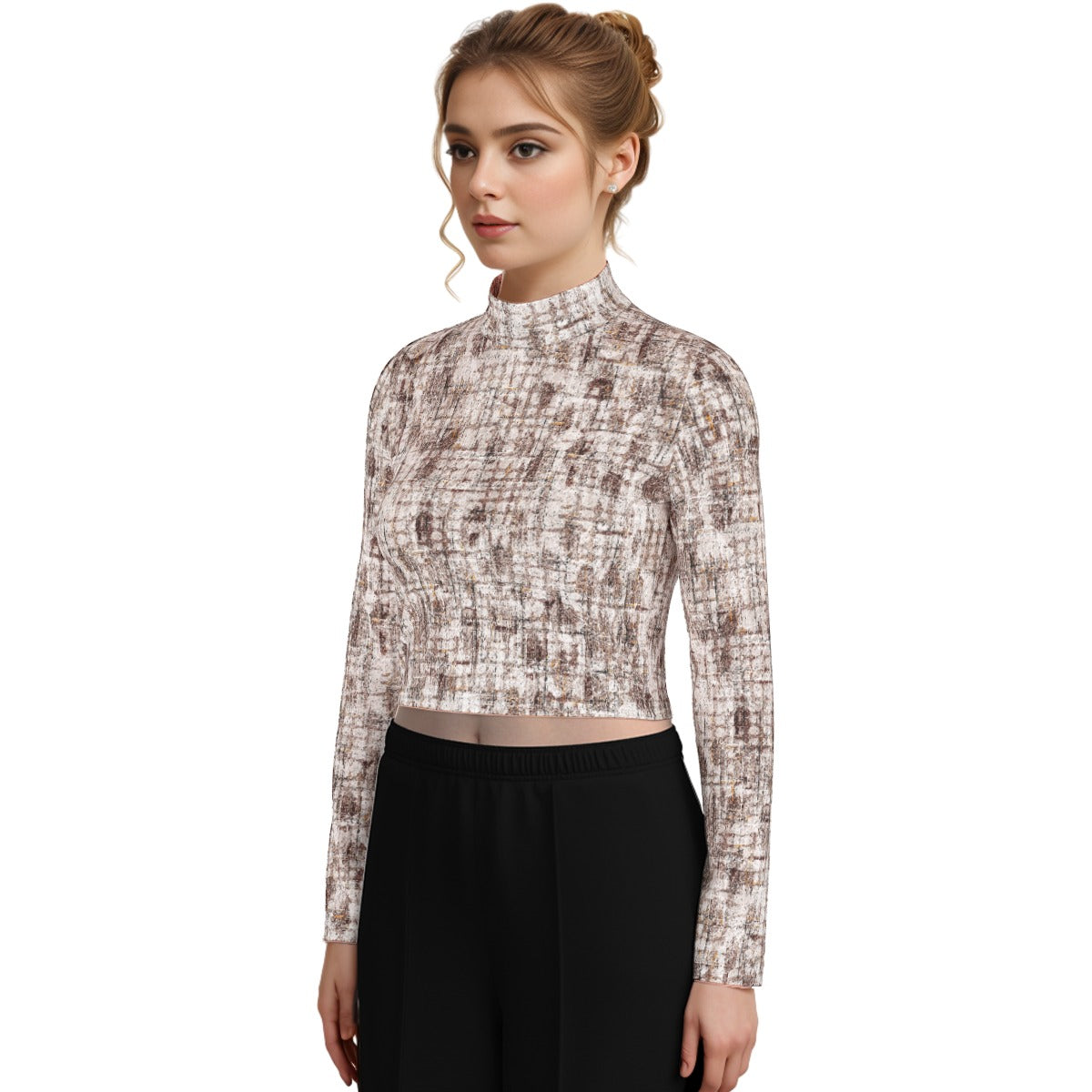 Eco-Friendly All-Over Print Women's Turtleneck T-shirt With Long Sleeve