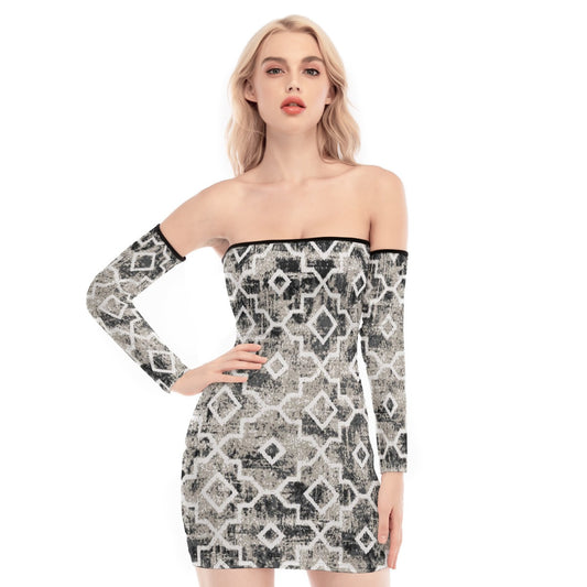 All-Over Print Women's Off-shoulder Back Lace-up Dress