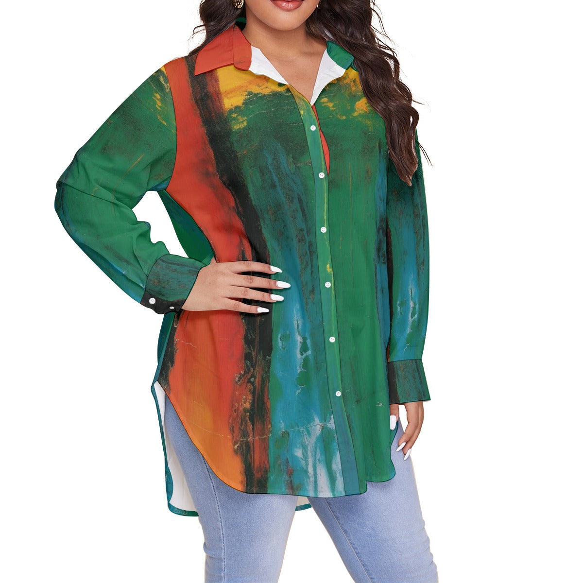 All-Over Print Women's Shirt With Long Sleeve(Plus Size)