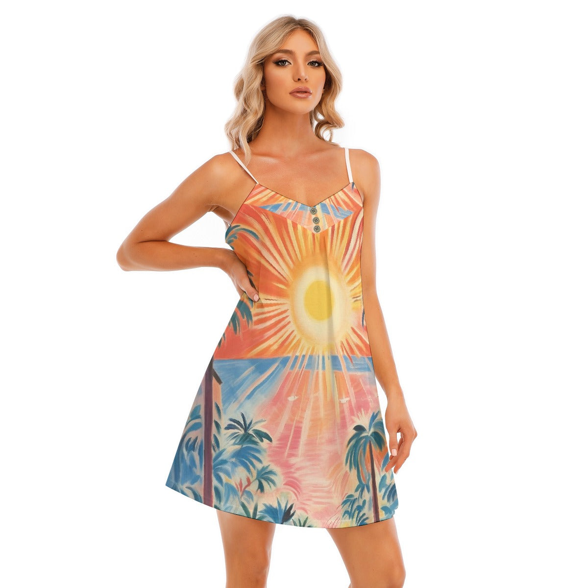 All-Over Print Women's V-neck Cami Dress