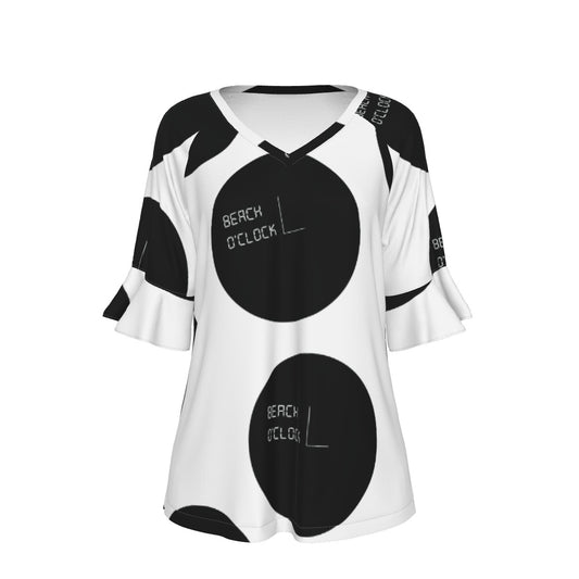 All-Over Print V-neck Women's T-shirt With Bell Sleeve