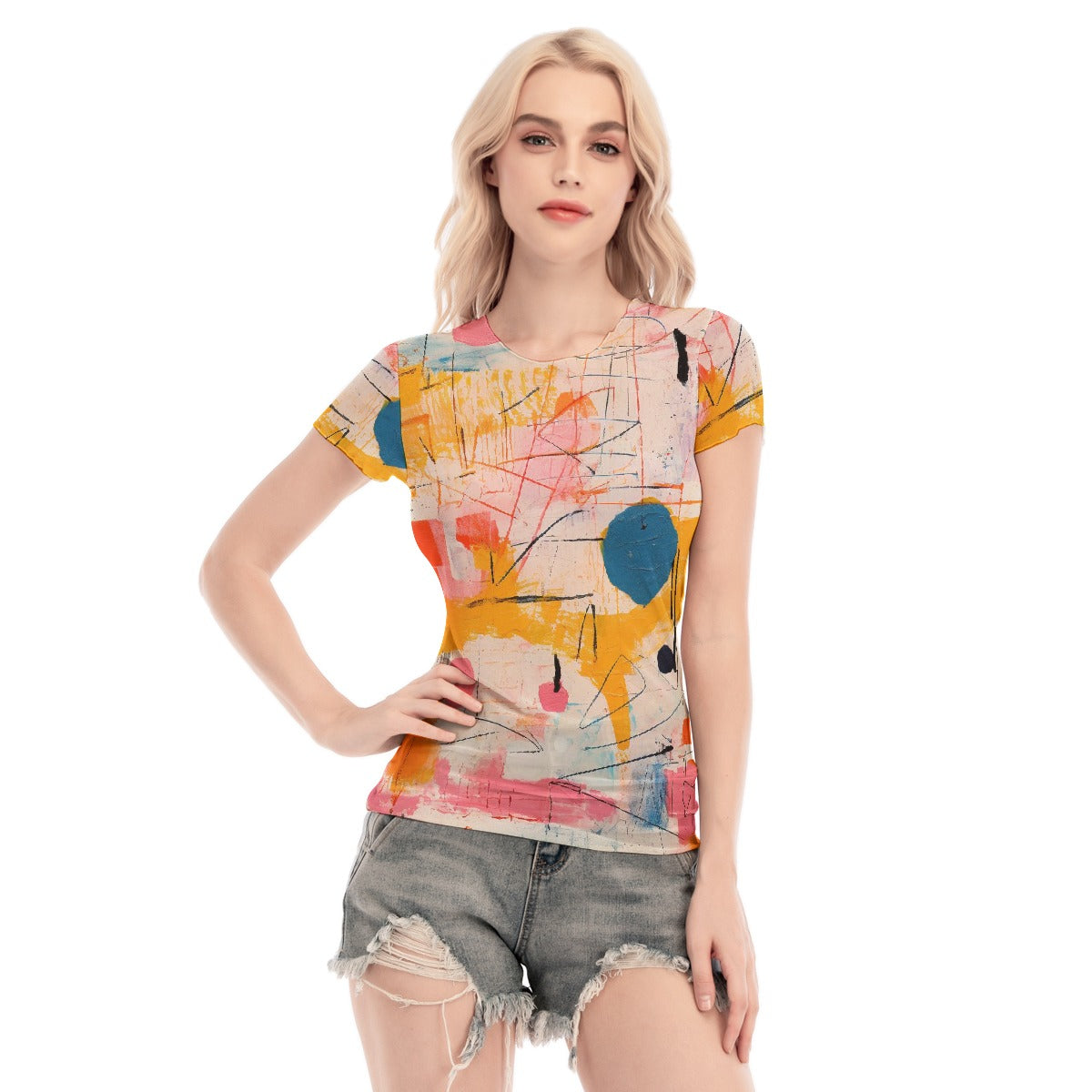 All-Over Print Women's Short Sleeve Mesh Blouse