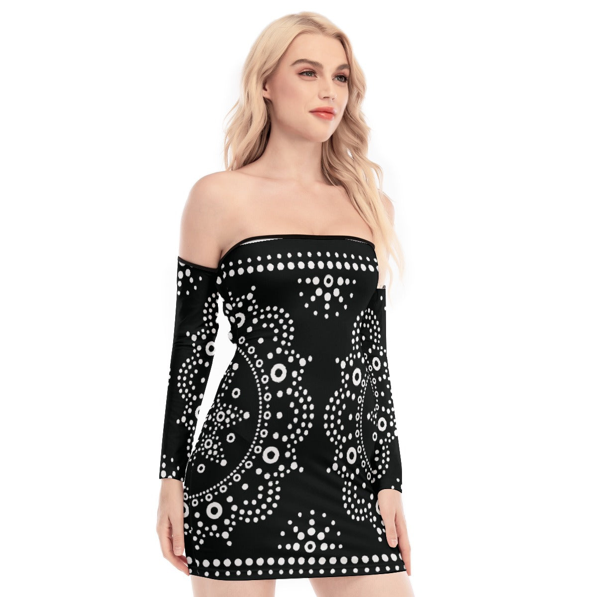 All-Over Print Women's Off-shoulder Back Lace-up Dress