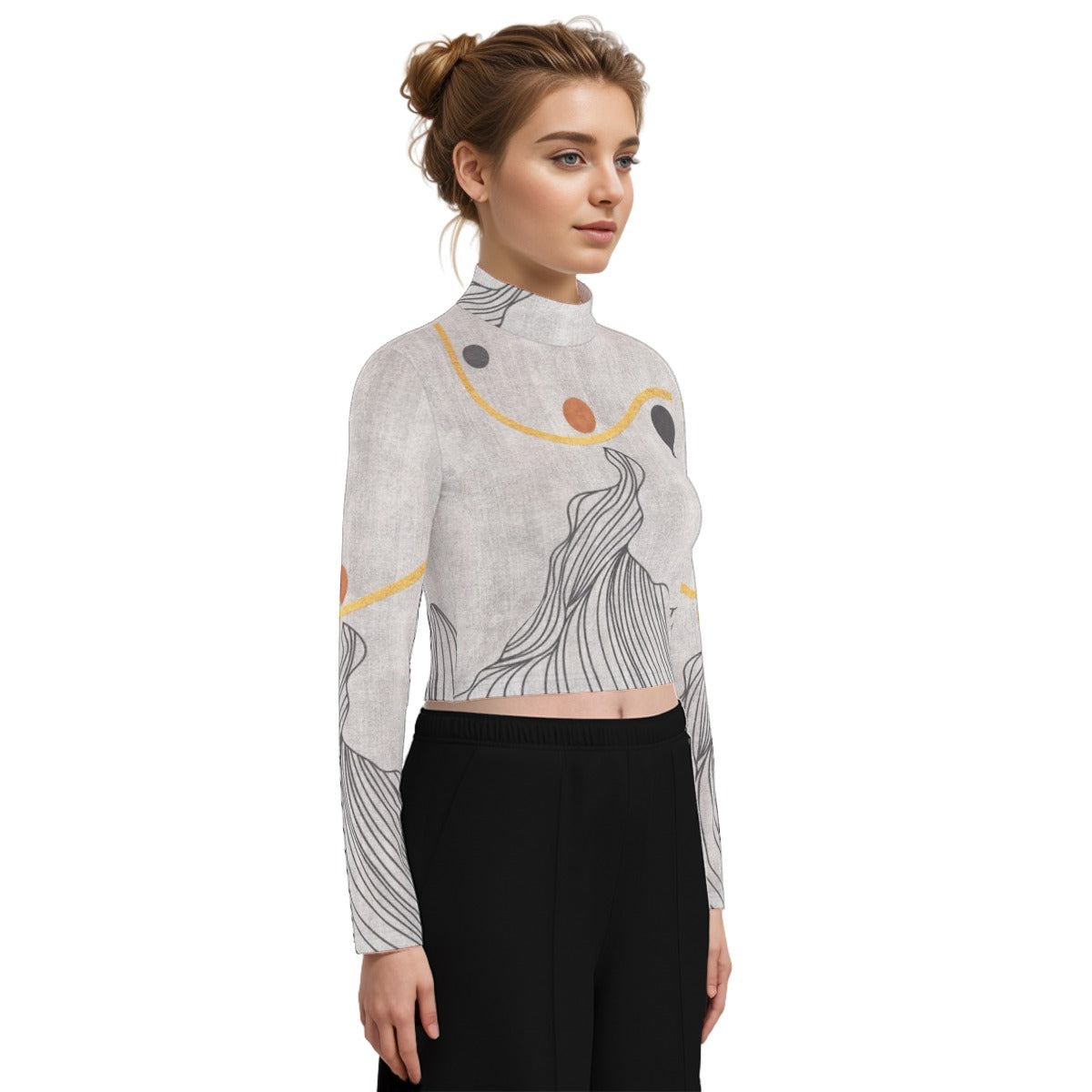 Eco-Friendly All-Over Print Women's Turtleneck T-shirt With Long Sleeve