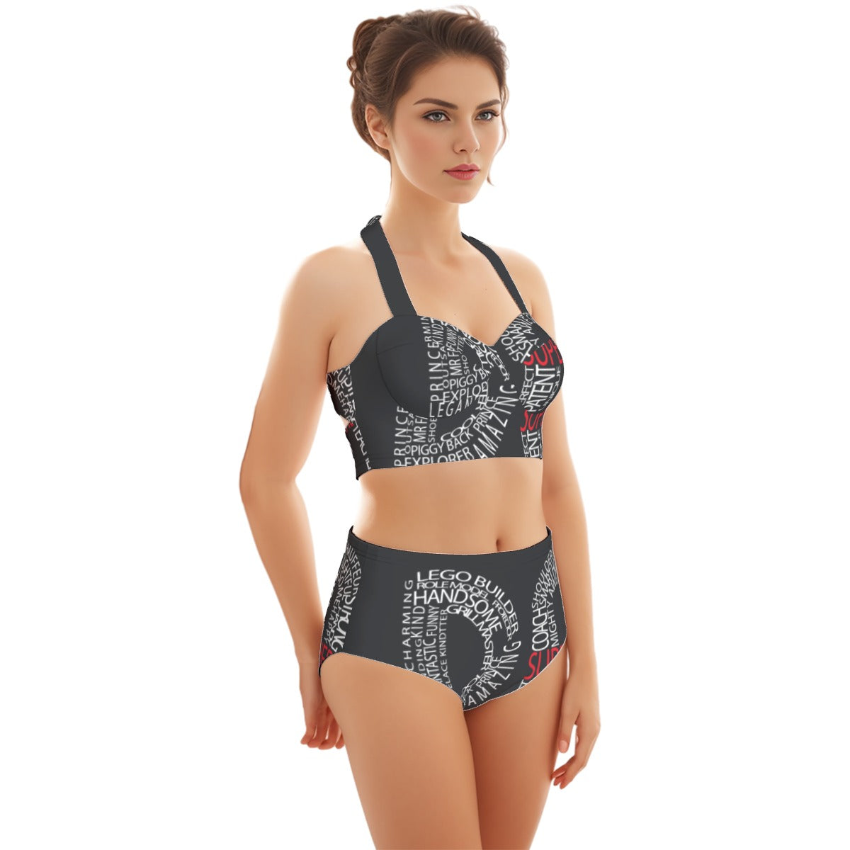 All-Over Print Women's Swimsuit Set With Halter