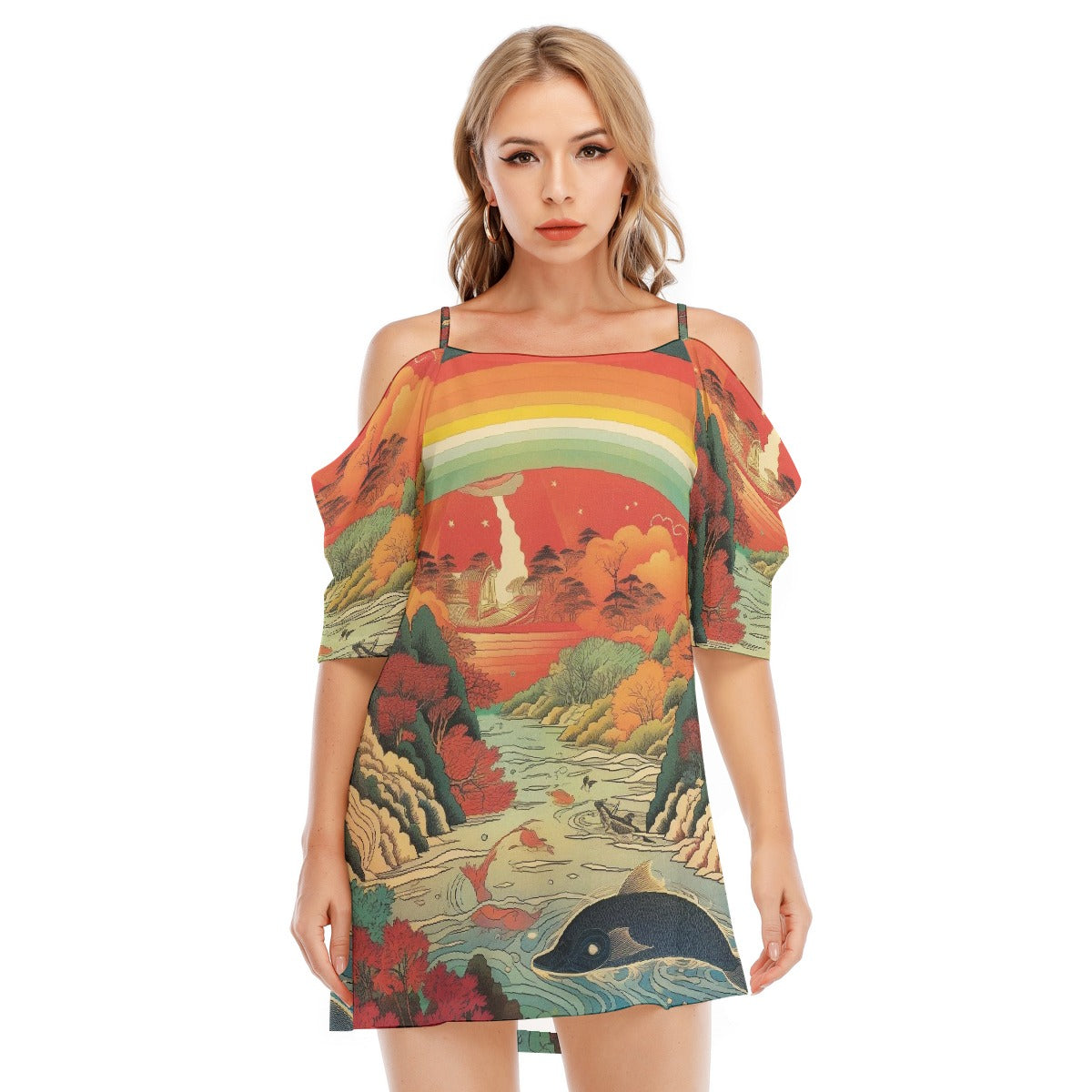 All-Over Print Women's Off-shoulder Cami Dress