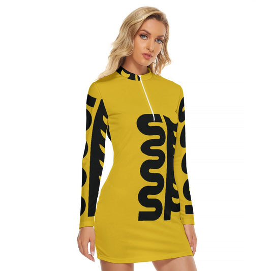 All-Over Print Women's Zip Front Tight Dress