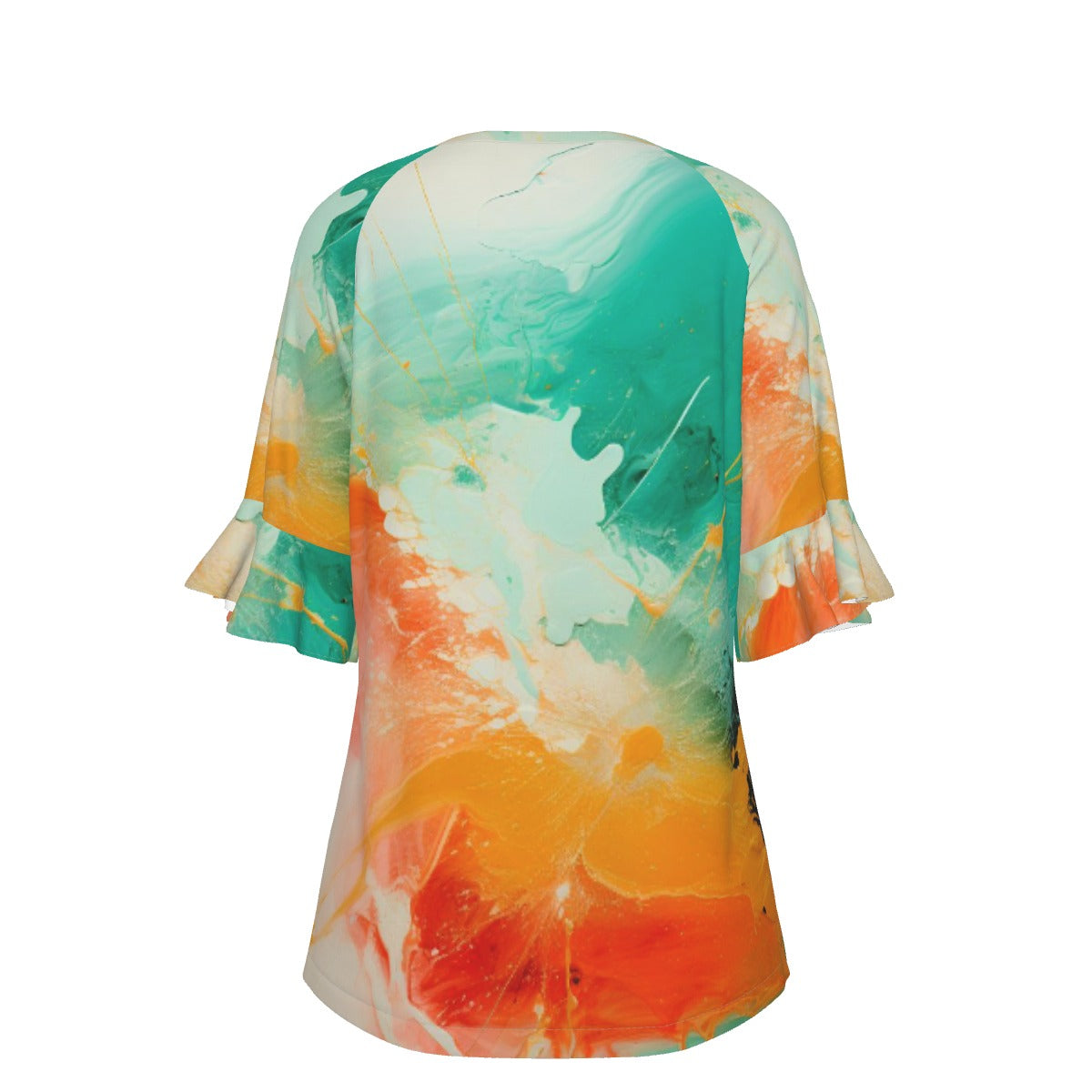 All-Over Print V-neck Women's T-shirt With Bell Sleeve