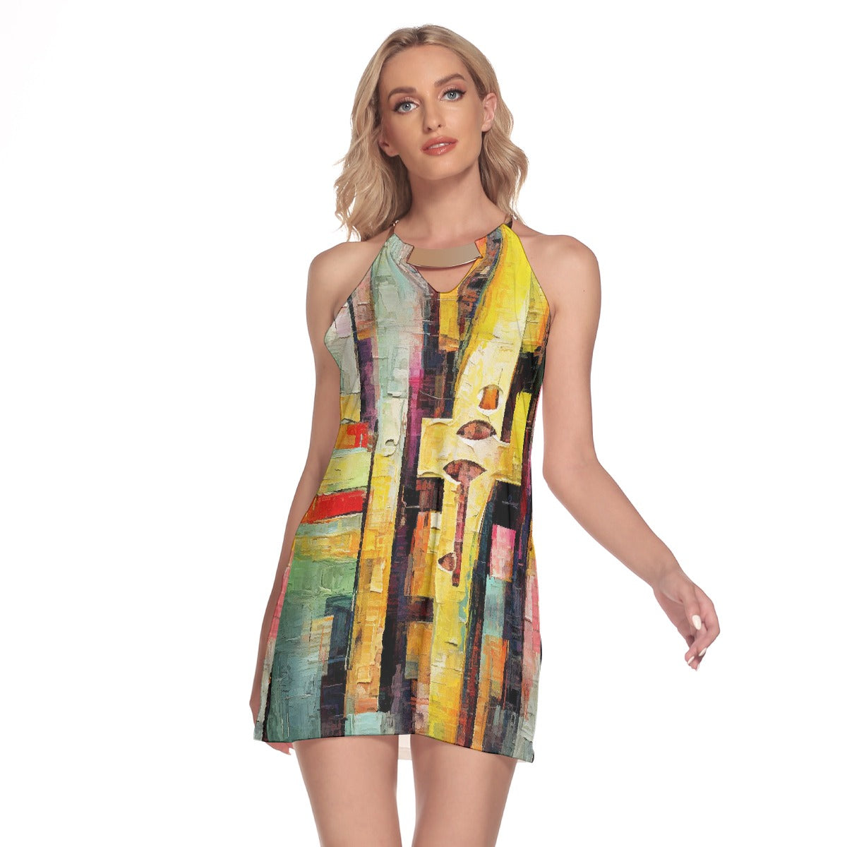 All-Over Print Women's Round Neck Above Knee Dress