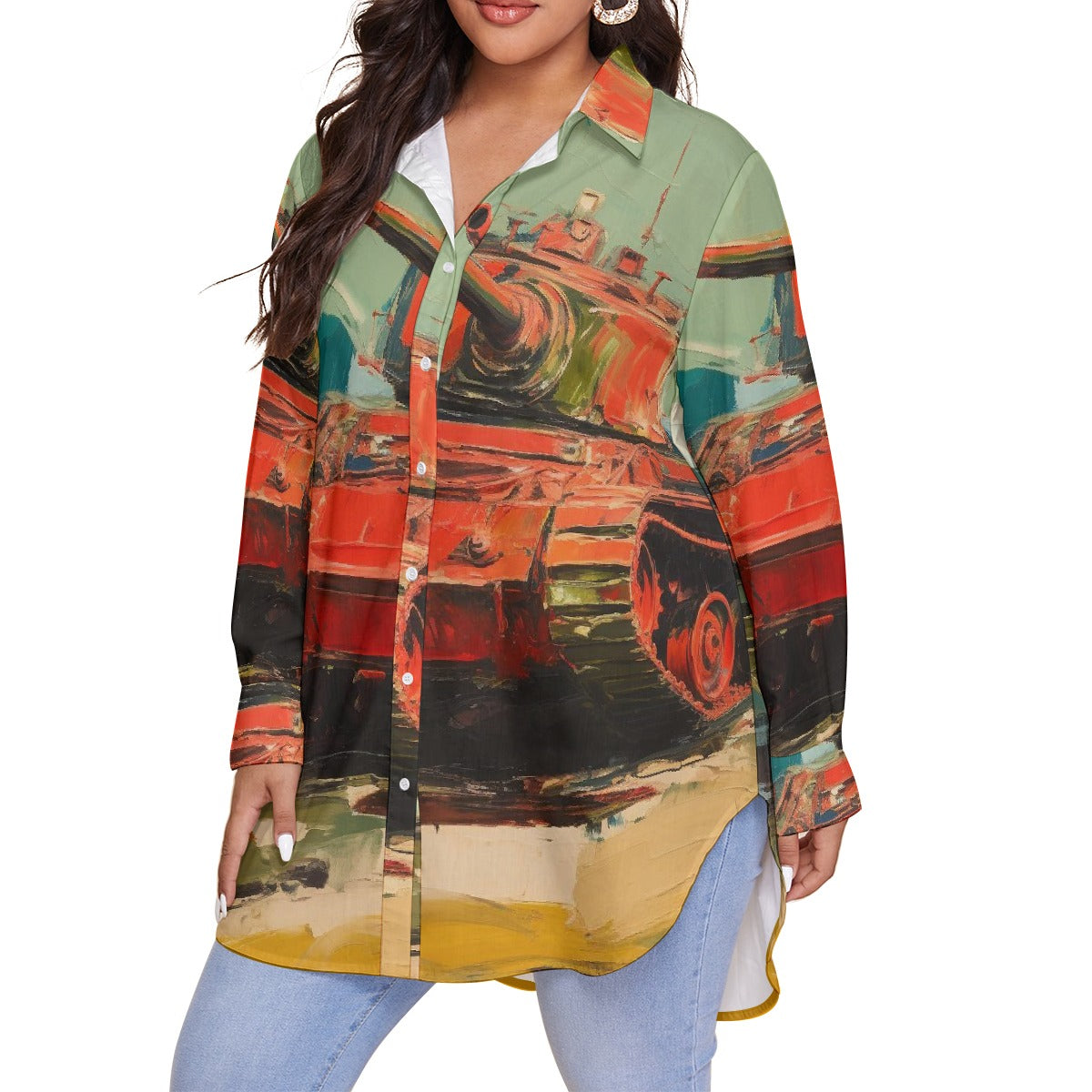 All-Over Print Women's Shirt With Long Sleeve(Plus Size)