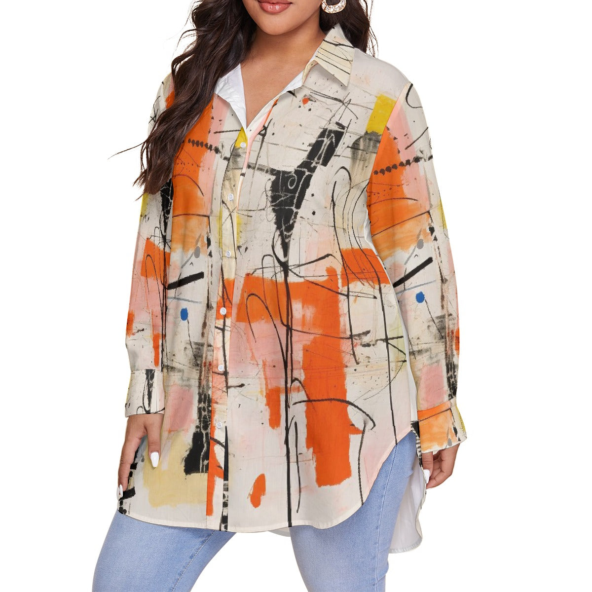 All-Over Print Women's Shirt With Long Sleeve(Plus Size)