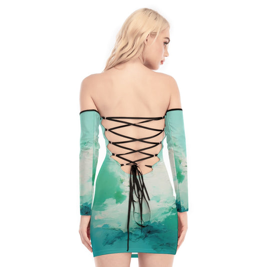 All-Over Print Women's Off-shoulder Back Lace-up Dress